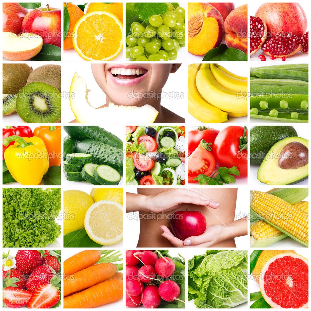 colorful collage with healthy food